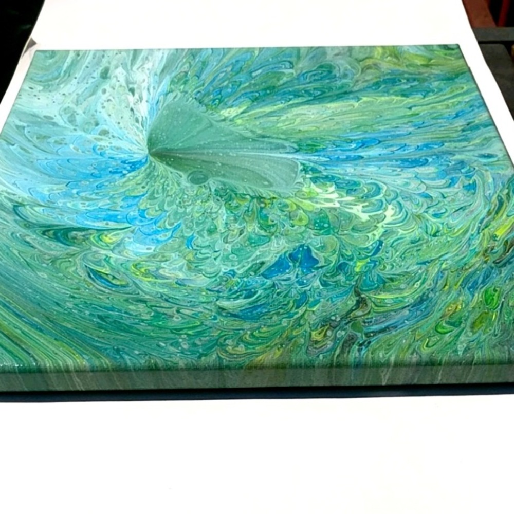 Abstract Blue And Green Swirl Painting Handcrafted Butterfly Print